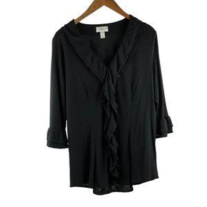 Ann Taylor Loft Womens Blouse Top Black 3/4 Sleeves Size XL